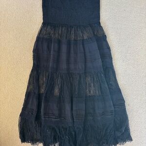 Anthropologie Smocked Sheer Lace Overlay Midi Dress